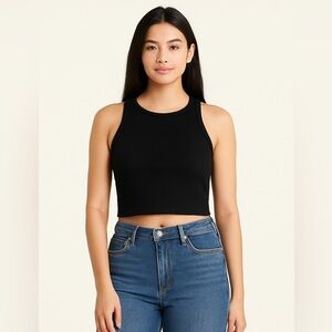 406.🐣 Wild Fable Black Ribbed Cropped Tank Top XL | Stretchy Racerback Basic